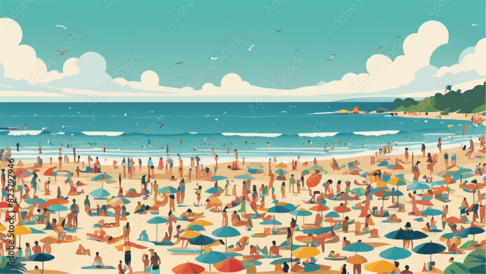 Obraz premium 17Sunbathing and fun on a crowded beach