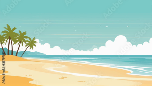 Scenic seaside beach scene vector design © Ramon
