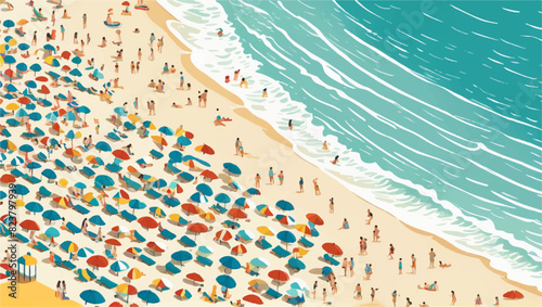 Tropical beach full of people vector design