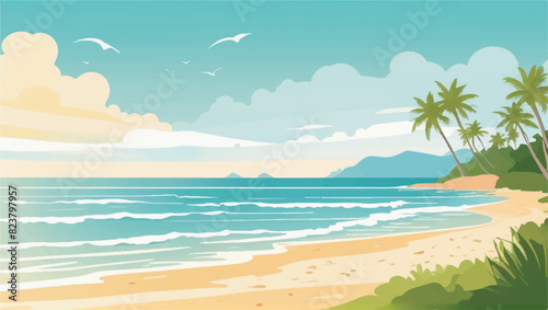 Relaxing sandy beach with ocean waves vector