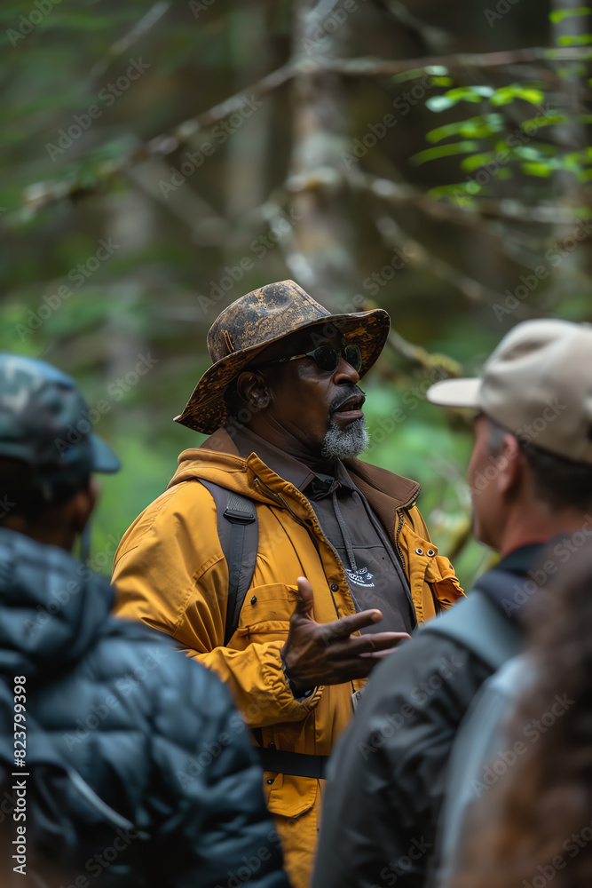 Park ranger giving a nature tour to a group of visitors