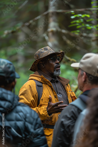 Park ranger giving a nature tour to a group of visitors © Xistudio