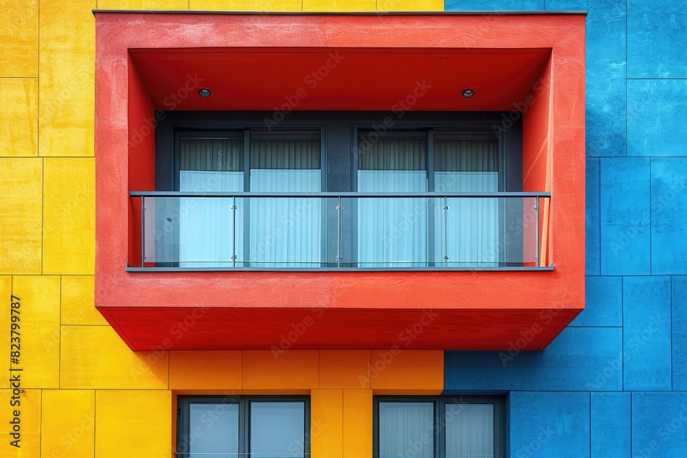 A detail of a colorful modern building in Serbia A detail of a colorful modern building in Serbia