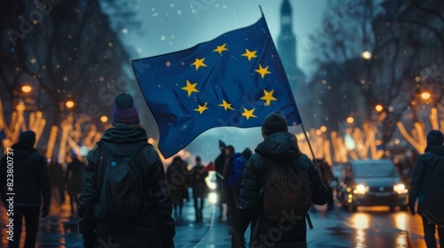 Group of people protesting with European union flag © Business Pics