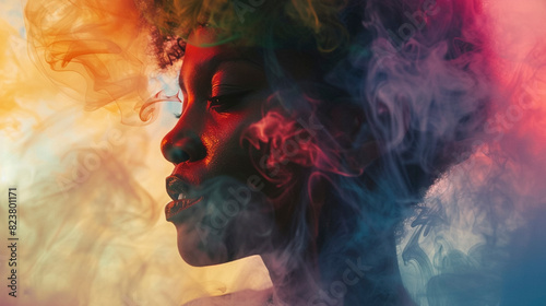 Creative Digital Artwork, Afro-American Woman's Face Transforming into Smoke