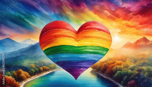 heart painted in the colors of the lgbt flag, queer pride month photo