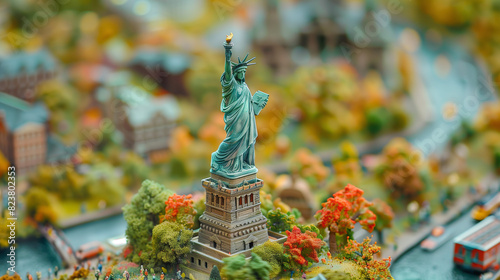 Miniature clay statue of Freedom USA in tilt-shift isometric view © Glebstock