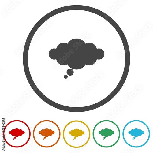 Thought bubble thinking cloud icon. Set icons in color circle buttons