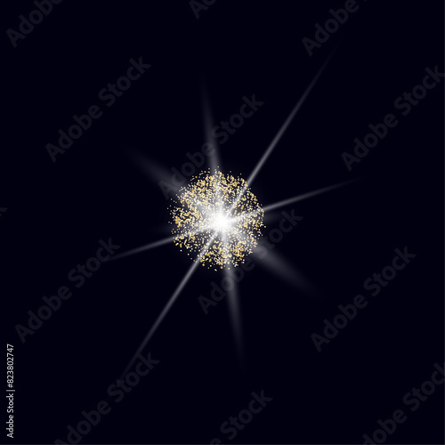 Shining star. Sparkling bokeh effect. Light pattern with glow effect. Light on a black background. Vector glow element for your designs, holiday decorations, New Year cards.