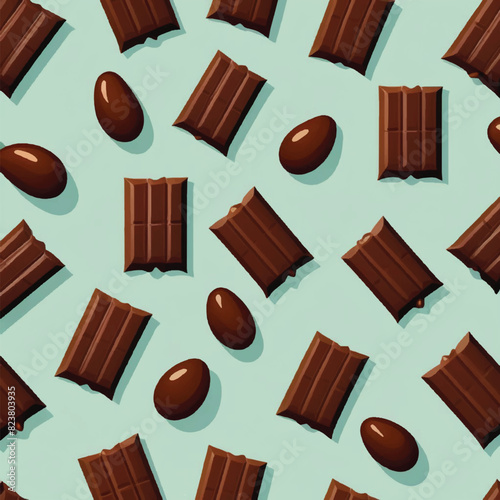 a collection of chocolate seamless pattern on green background