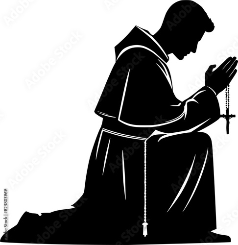 priest praying while holding a cross