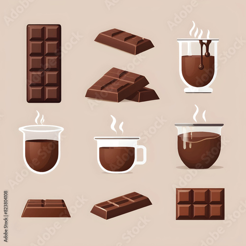a set of images of various chocolate and coffee