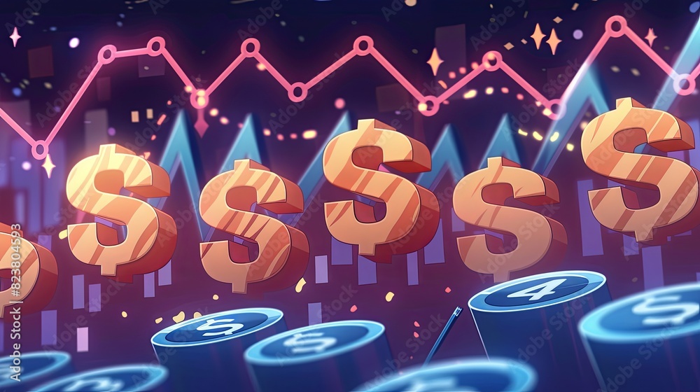 Financial Success - Vector Illustration of Line Chart with Dollar and ...