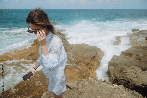 Woman Walking on Beach by the Ocean/ Film vibes