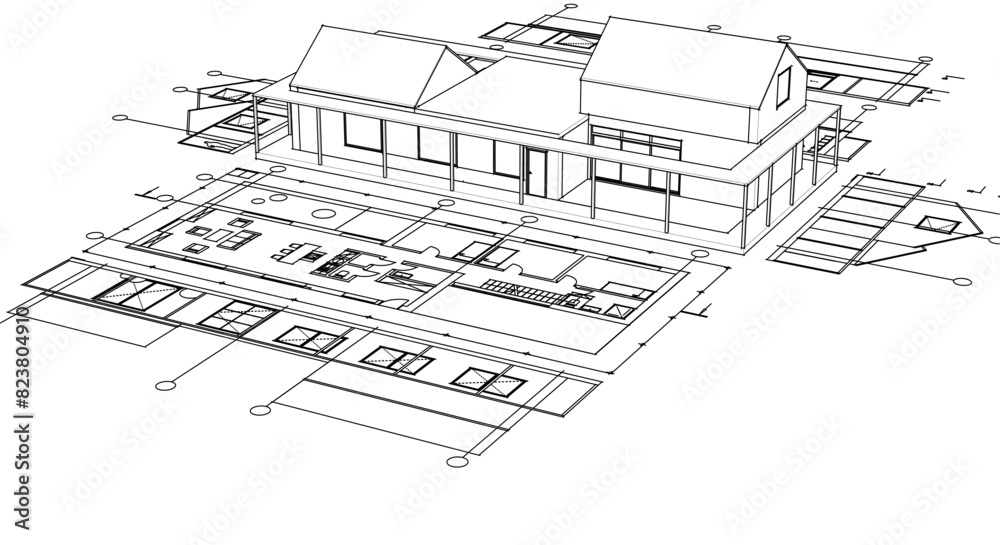 Fototapeta premium house architectural project sketch 3d illustration