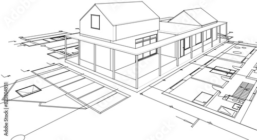 house architectural project sketch 3d illustration	