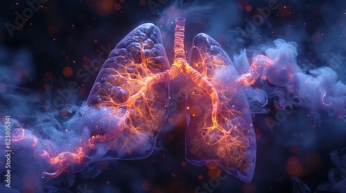 Pulmonology illustration of chronic obstructive pulmonary disease COPD showing emphysema chronic bronchitis photo