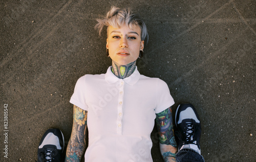 Portrait of Cool  Woman on the asphalt 