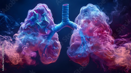 Pulmonology illustration of chronic obstructive pulmonary disease COPD showing emphysema chronic bronchitis photo