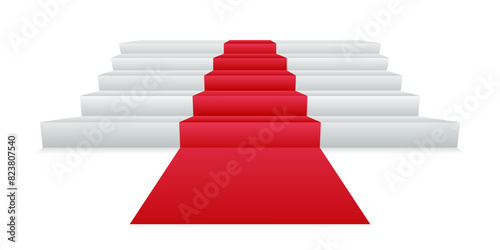 Red carpet on the stairs. Design element for decorating holiday projects. 3 D. Vector illustration.