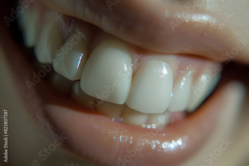 extremely close up macro shot of a teeth with zircon on the teeth photo