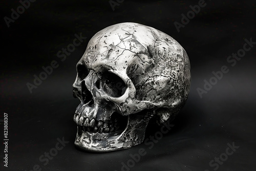 A human skull on a dark background