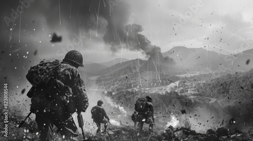 vintage grayscale picture of korean war generative ai