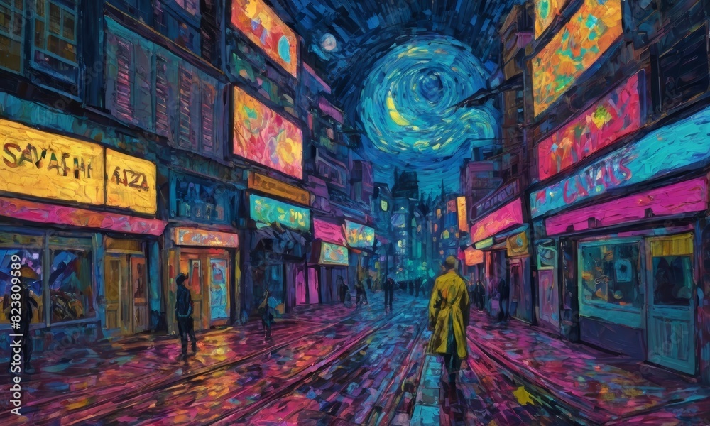 Obraz premium painting of a cityscape in oil, in the style of famous artists