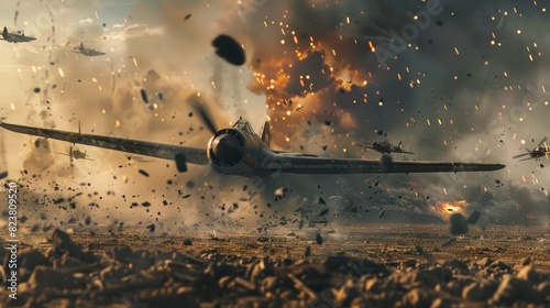 World war II battle scene illustration. AI Generative Art. photo