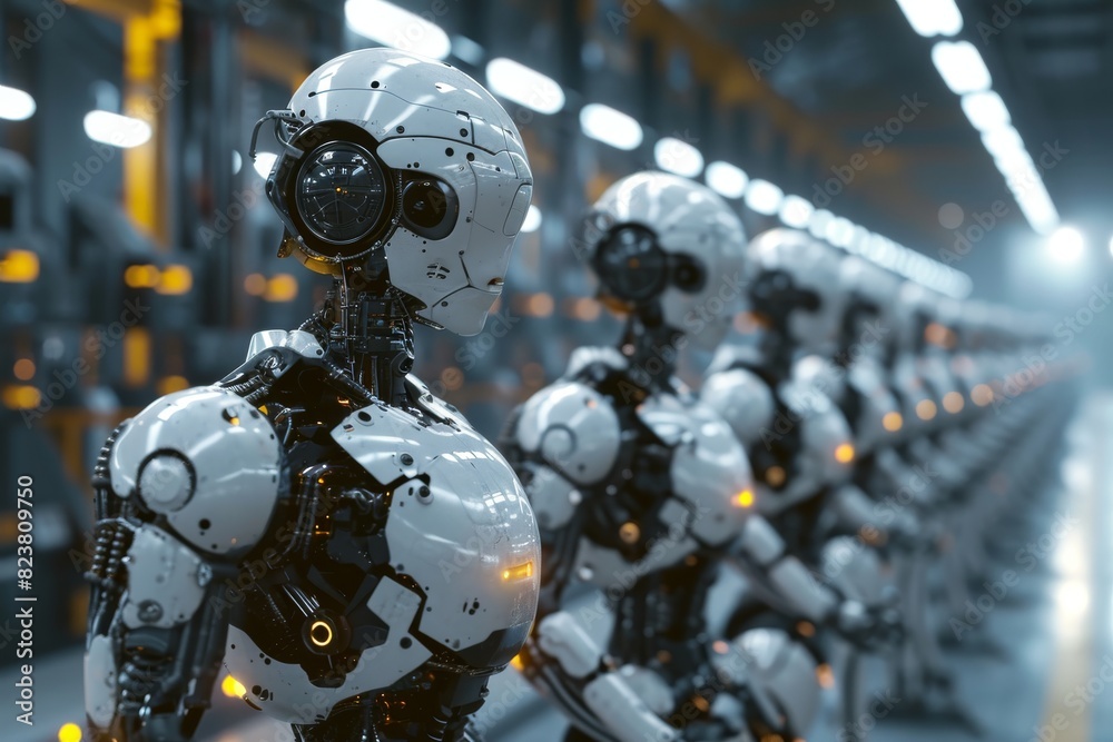 Fototapeta premium Advanced robots working in a factory, AI generated
