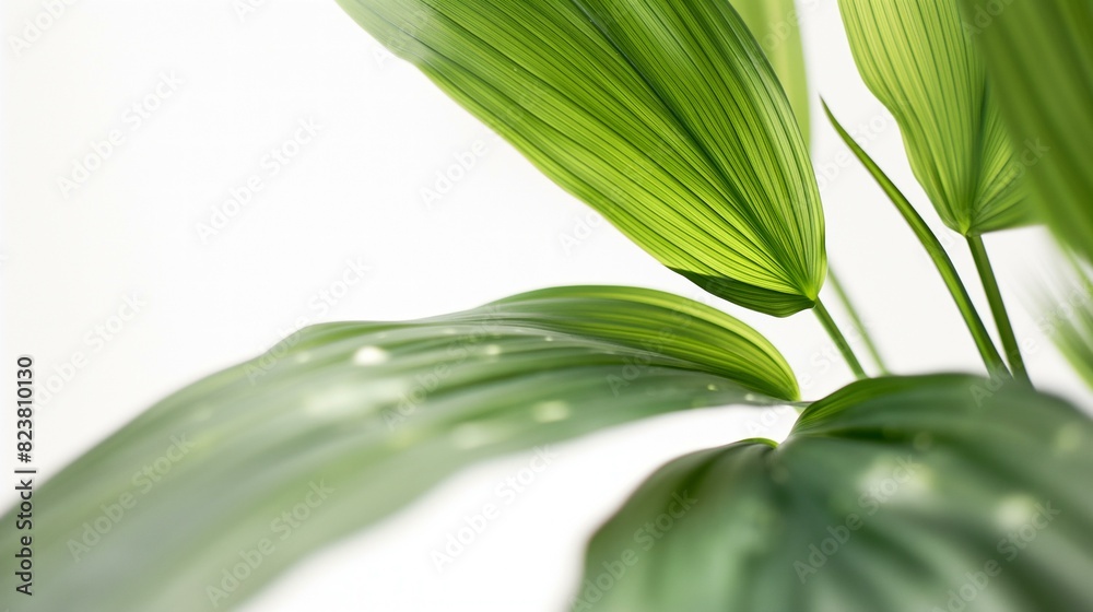 Close-Up of Green Tropical Plant Leaves on White Background Close-Up of Green Tropical Plant Leaves on White Background