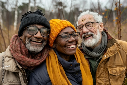 Group of multiethnic senior friends on a walk in the park