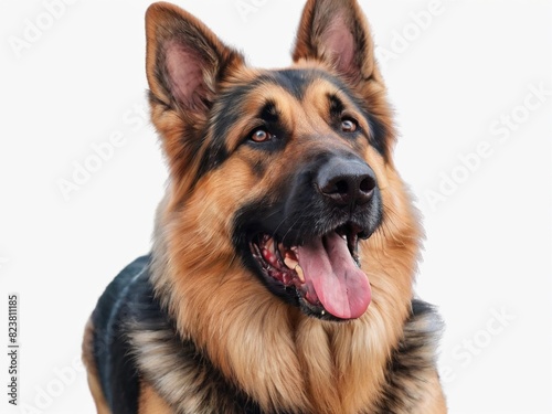 Smiling adult german shepherd dog, pedigree dog breed isolated on transparent background