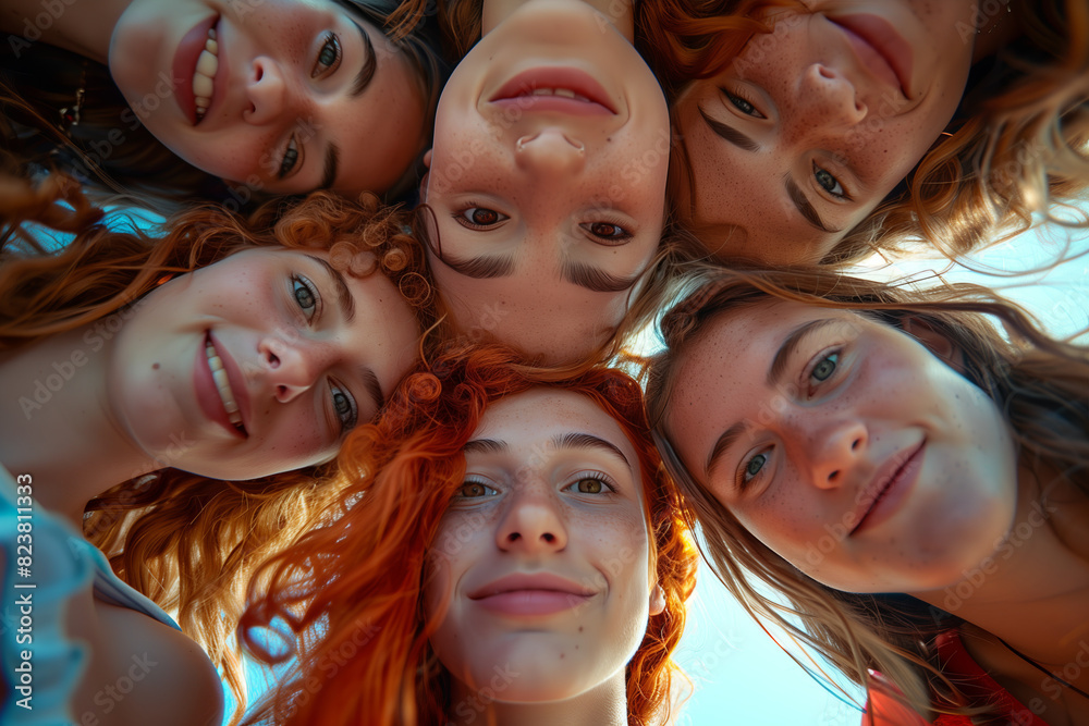 Fototapeta premium Surrounded group of Caucasian people looking at camera with confidence.