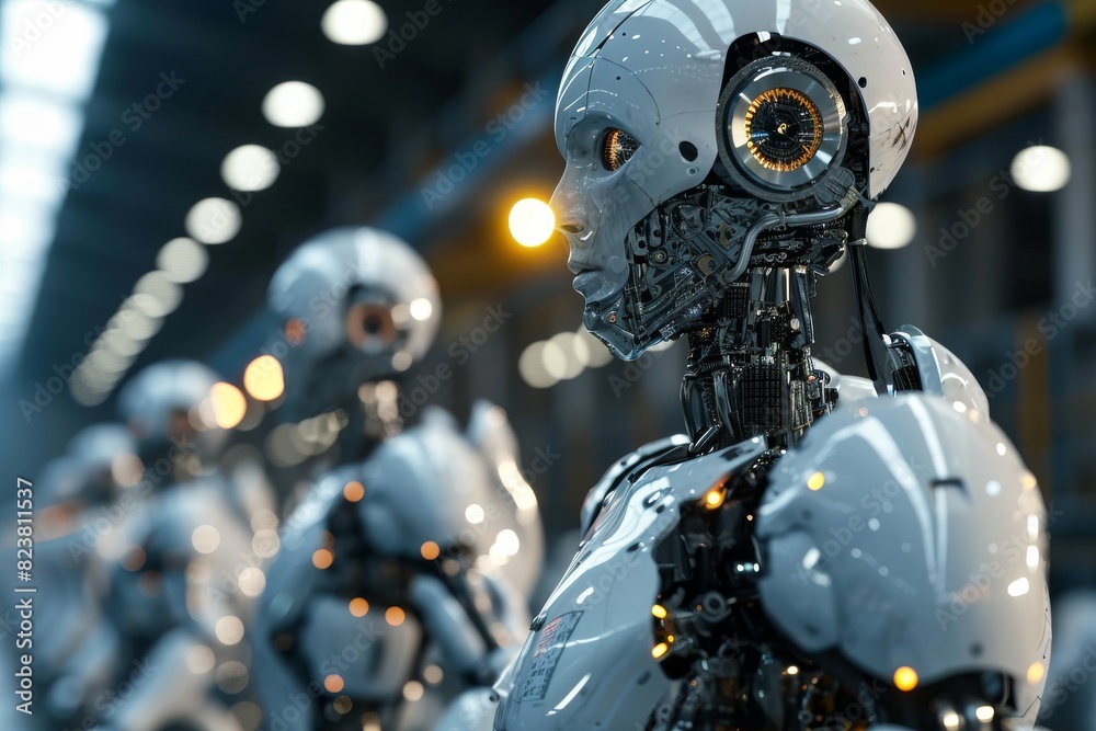 Advanced robots working in a factory, AI generated Advanced robots working in a factory, AI generated