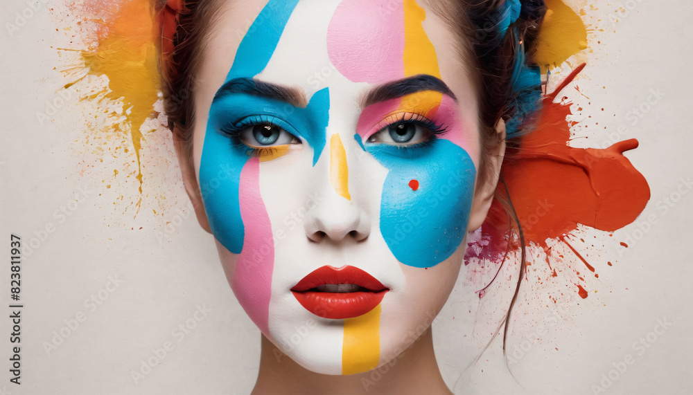 painted face woman abstract colors painted face woman abstract colors