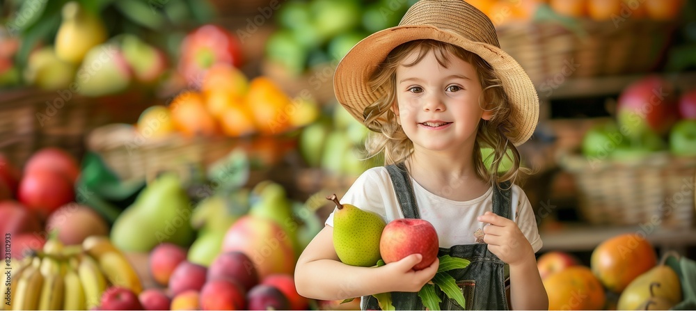Fototapeta premium Concept: Transmission to the new generation,Smiling Happy Child fruit vendor