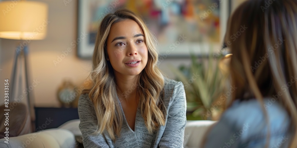 female therapist talking to smiling woman patient at hospital, ai generated female therapist talking to smiling woman patient at hospital, ai generated