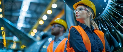 Portrait of a female industrial worker wearing a hard hat and safety glasses.