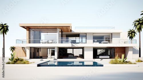3d rendering of a modern house with swimming pool