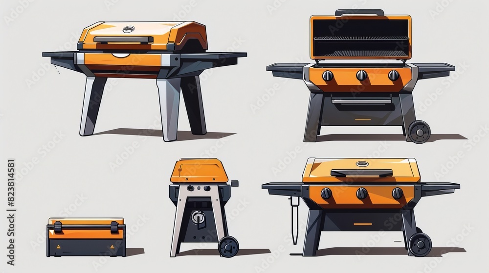 A white and orange suitcase with wheels and a handle A white and orange suitcase with wheels and a handle