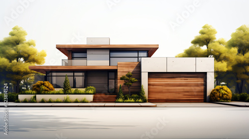 3d rendering of a modern two story house