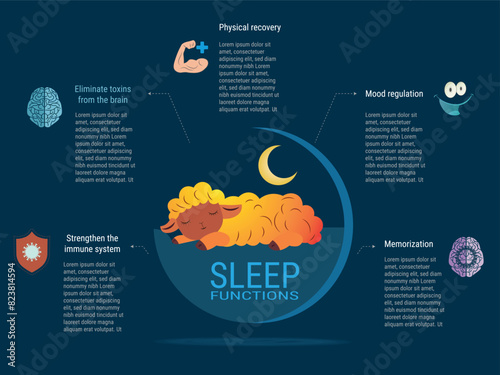 Sleep functions are important for the body.Sleep functions are important for the body. The sheep in the image is sleeping, which is a sign of good health. The image also shows the importance of sleep 