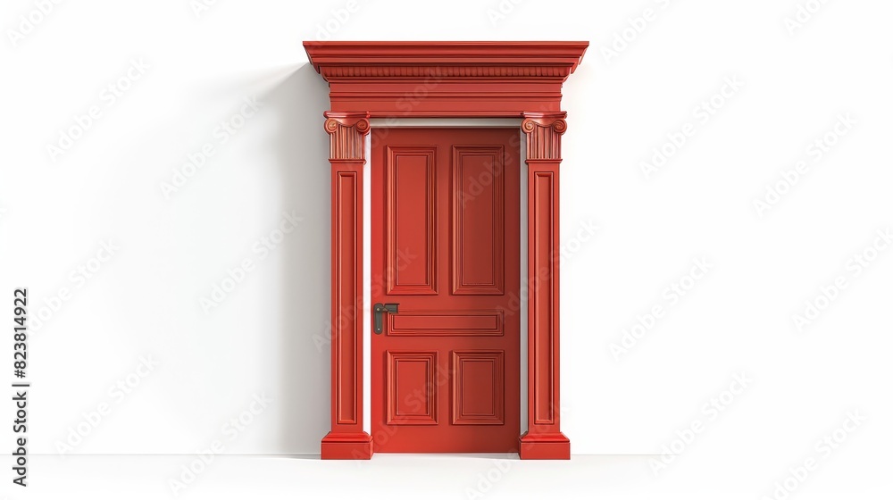 A red door with a black handle and a black knob A red door with a black handle and a black knob
