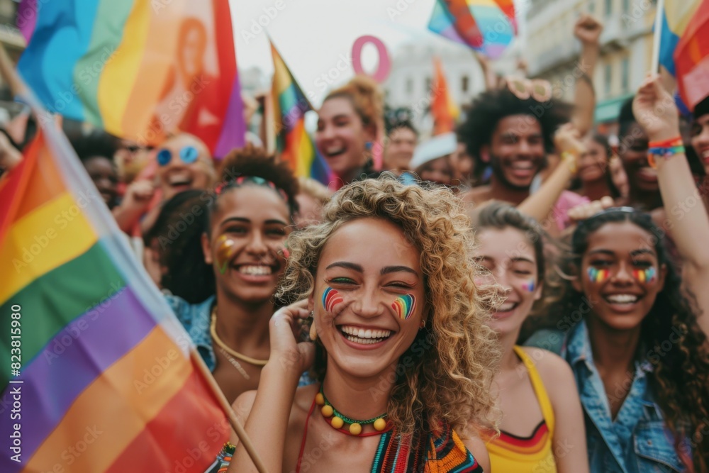 Fototapeta premium A Vibrant Celebration of Diversity at a Colorful Pride Parade. Pride Month. Celebration of the LGBTQ+ community