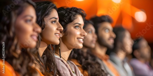 Friends from India having a great time watching a movie at the cinema. Concept Indian Cinema, Movie Night, Friendship, Entertainment, Fun Time