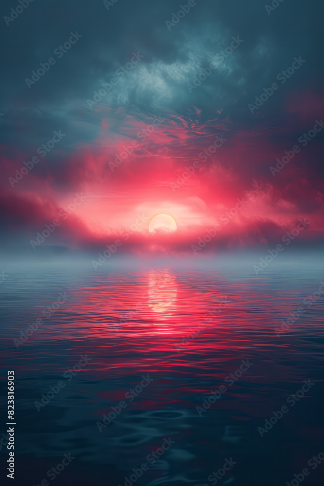 Abstract depiction of a sunrise where the sky changes from blood-red to milky-white, symbolizing hope after conflict, Abstract depiction of a sunrise where the sky changes from blood-red to milky-white, symbolizing hope after conflict,