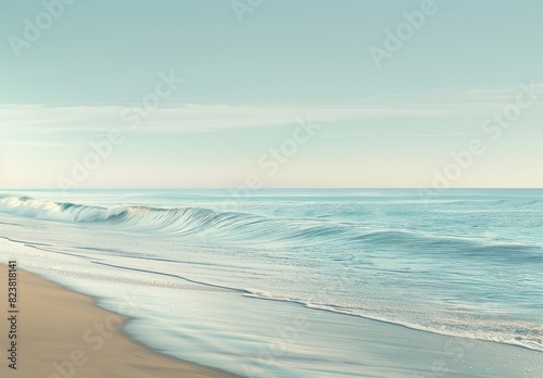 Blurry picture of waves crashing on sandy beach under sky