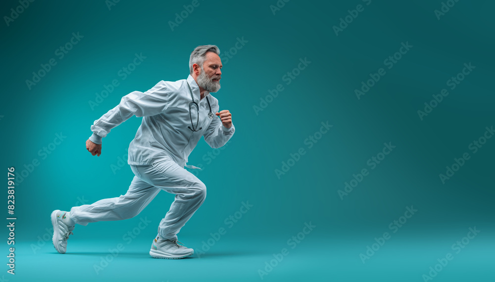 Running person in white sportswear