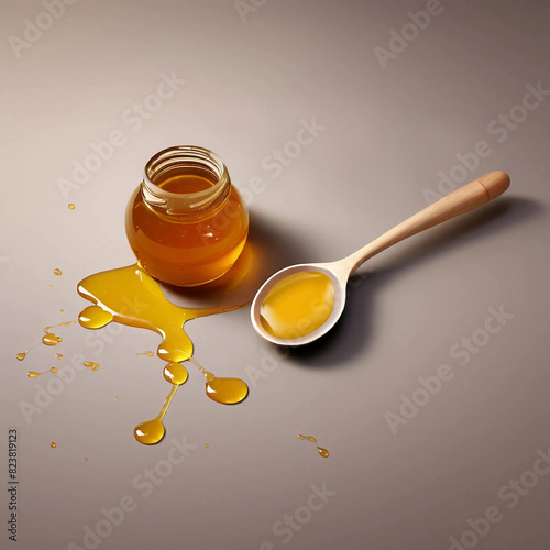 Honey in a bottle with spoon